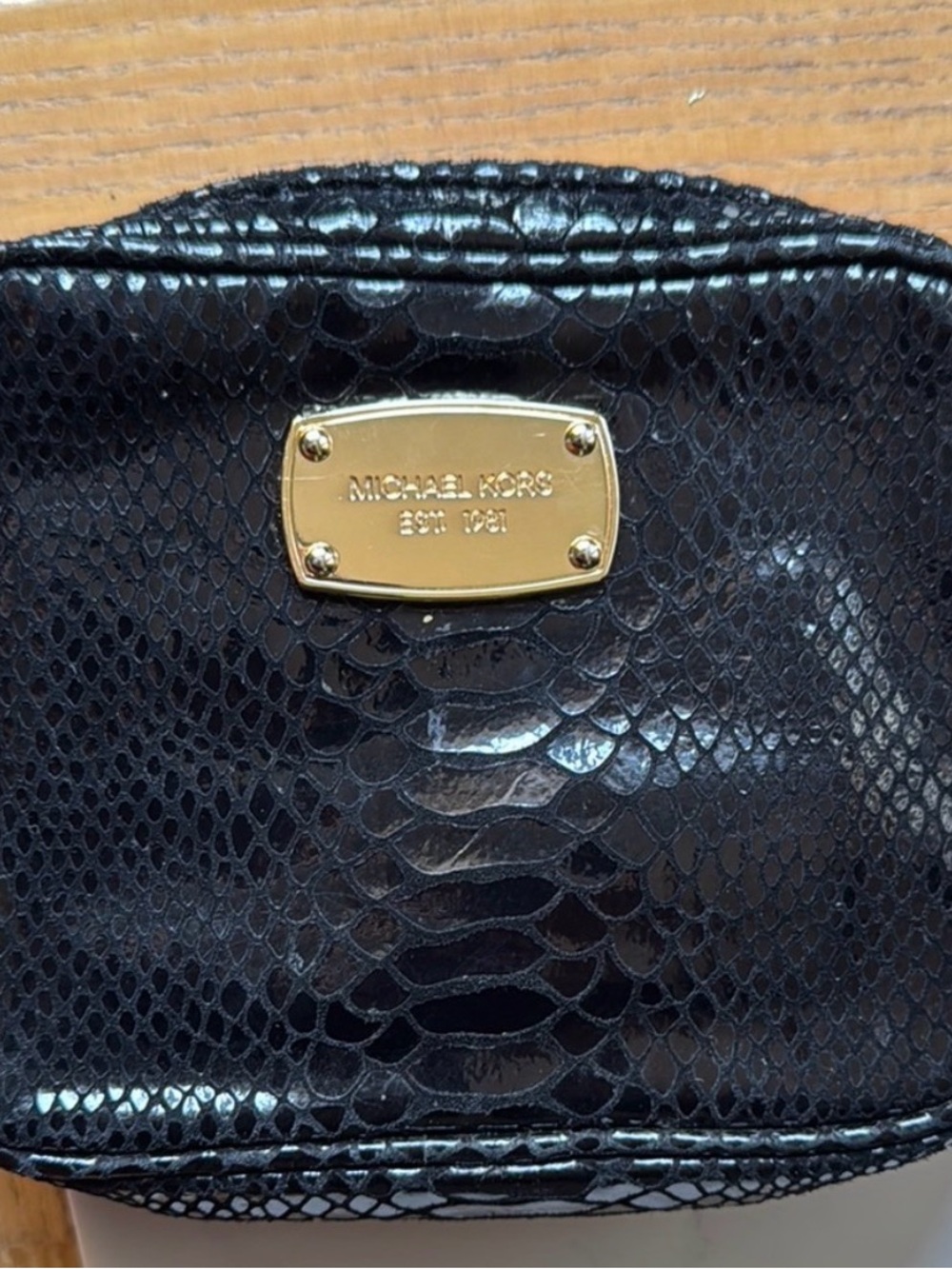 Michael Kors Black Snake-Embossed Crossbody with Gold Hardware - Picture 3 of 9